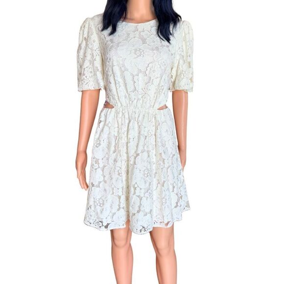 NWT WAYF Ivory Cream Lace Cutout Mini Dress - Picture 4 of 8